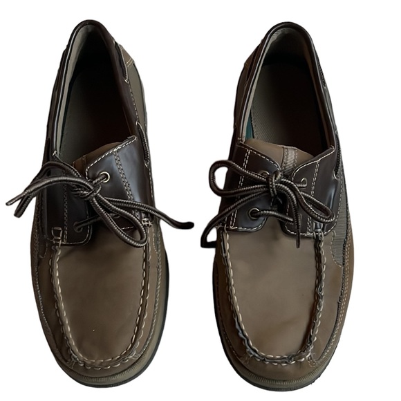 Bass Men's 2 Tone Brown Lace Up Leather Loafer Boat Shoes Size 10 - Picture 2 of 9